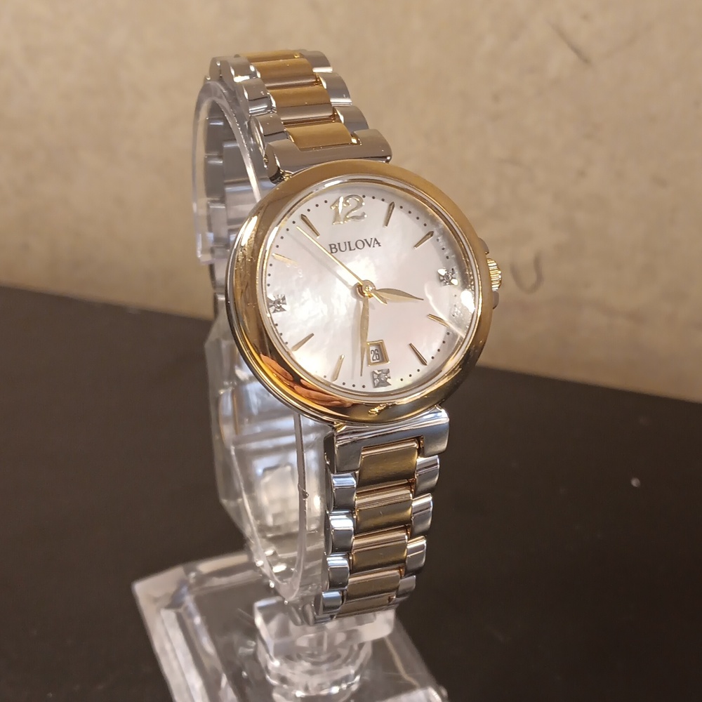 AUTHENTIC NEW WOMEN'S DEMO BULOVA DIAMOND ACCENT TWO TONE WATCH